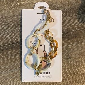 LULLA Collection NEW Gold and Cream Phone Charm Wristlet Holder 7” Long